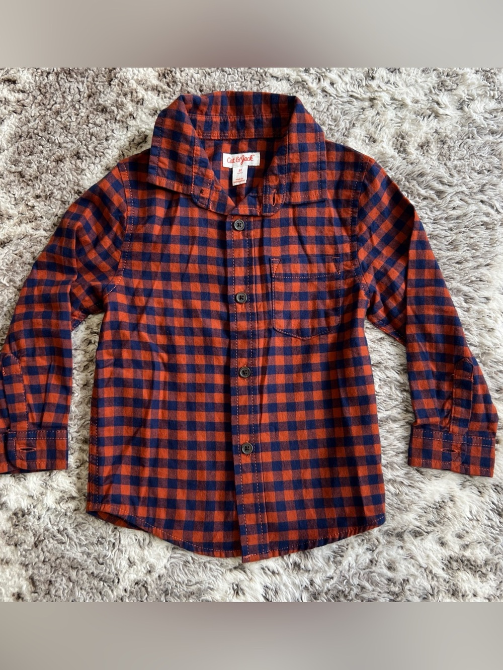 Cat & Jack Orange and Navy Plaid Button-Down Shirt for Kids